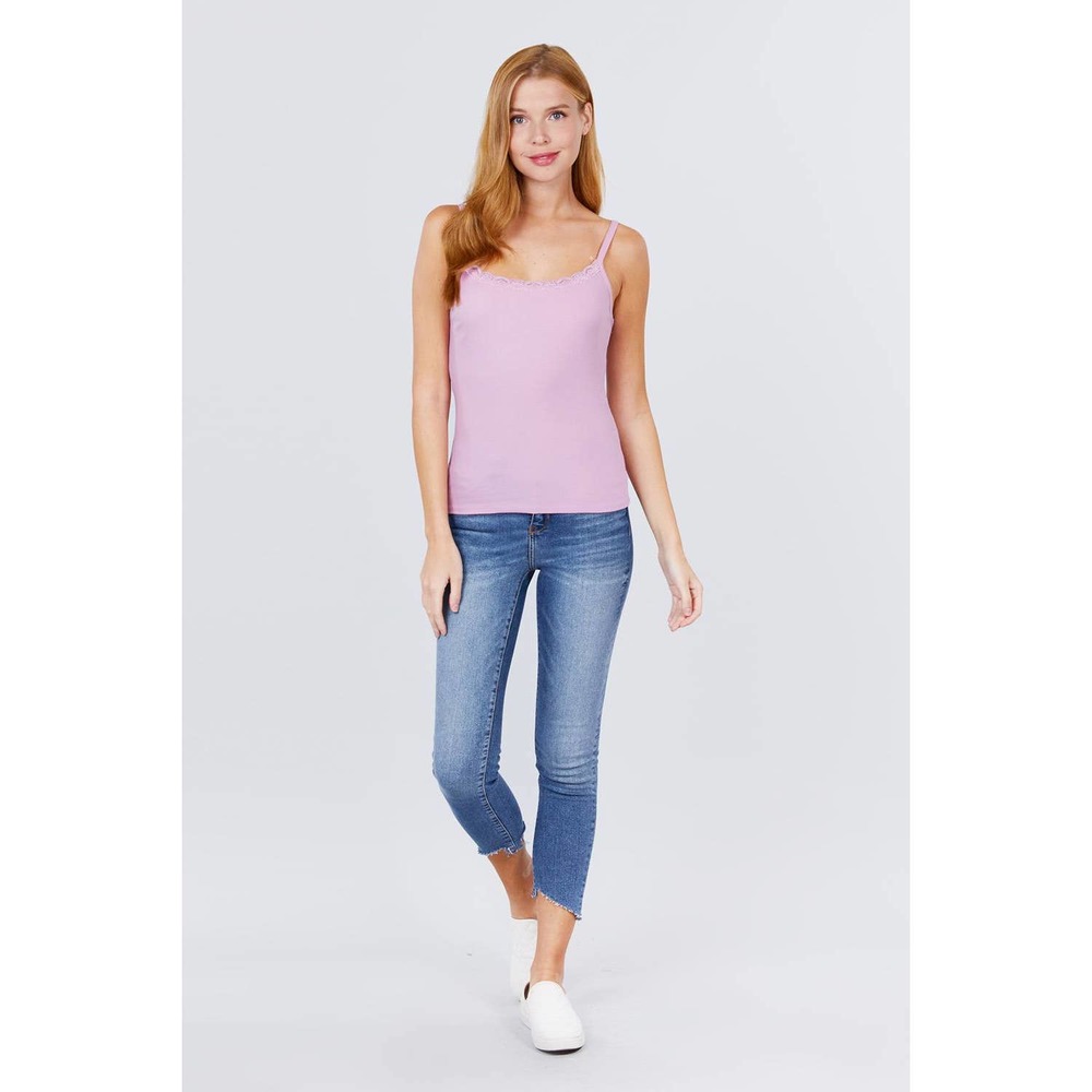 Lace Trim Rib Cami Knit Top - Picture 3 of 5